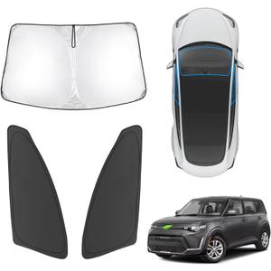 Karltys 3PCS Windshield Sun Shade for 2020-2025 Kia Soul, 210T Reflective Front and Side Window Sunshade Custom Fit Kia Soul, Foldable Sun Visor Protector Blocks Heat UV Rays