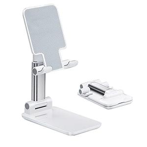 Cell Phone Stand, Angle Height Adjustable Cell Phone Holder with Silicon Pad for Desk Fully Forldable Mobile Phone Holder Compatible with All Mobile Phones, MT-6, (White)