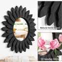 Emfogo Wall Mirror 12 inch Rustic Wood Sunburst Boho Mirror Farmhouse Wall Decor Room Decor Home Decor for Bedroom Living Room Entryway (Vintage Black)