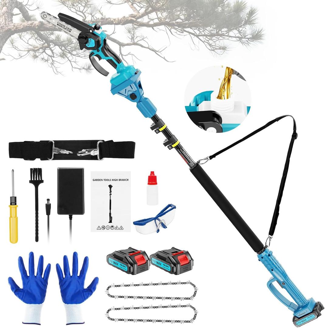 Mini Chainsaw6 Inch Pole Saw 2-in-1,with Extension Pole, Automatic Oiler with 2 Battery,Tree Trimmer Limb Branch & Pole Pruner,Holiday Gifts for Men, Fathers & Gardening Enthusiasts