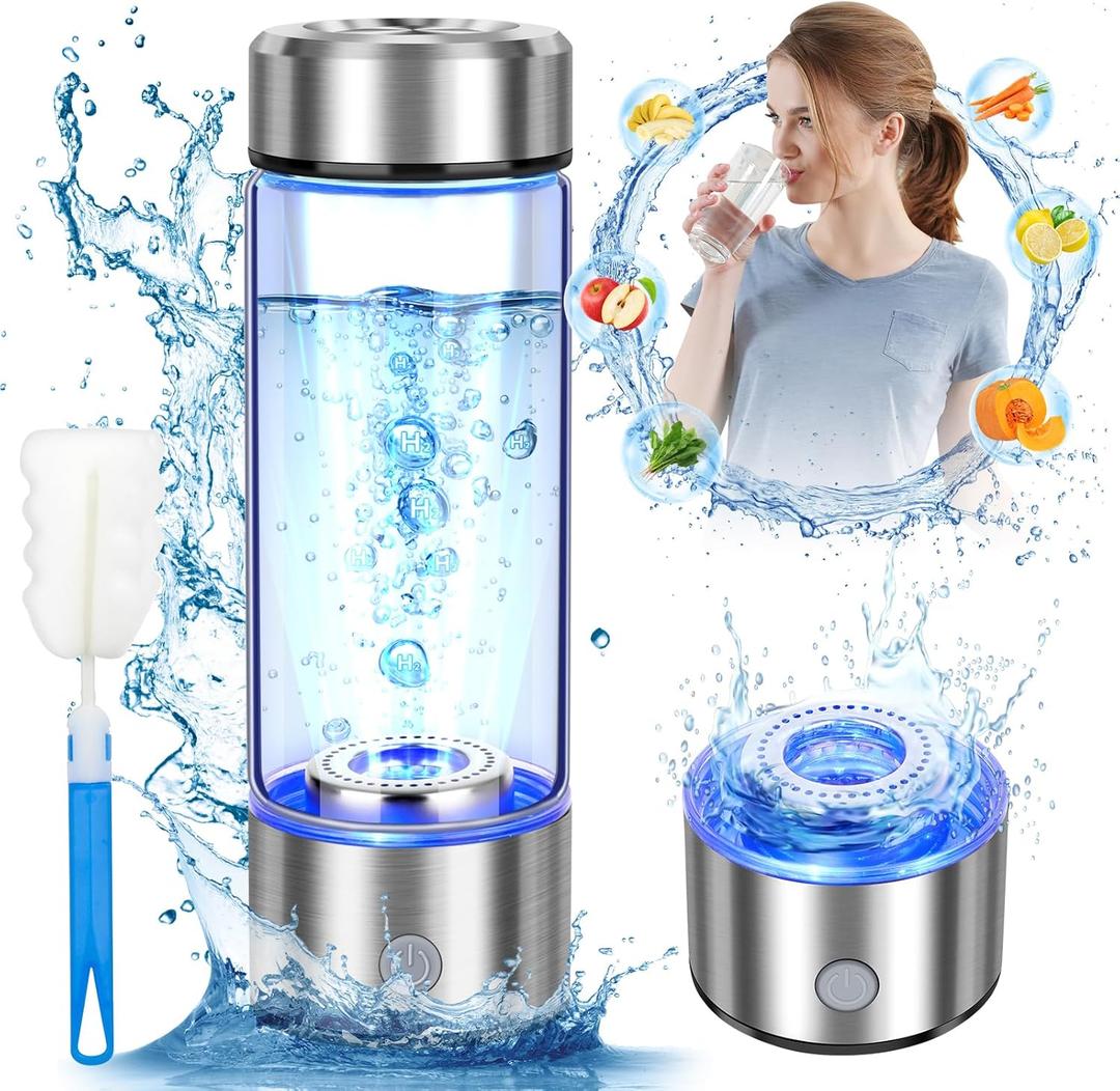 Upgrade Hydrogen Water Bottle, Hydrogen Water Generator with Advanced SPE PEM Technology, 420ml(14OZ) Hydro Water Machine, Portable Water Ionizer for Travel, Office, Fitness & Everyday Hydration (Silver)