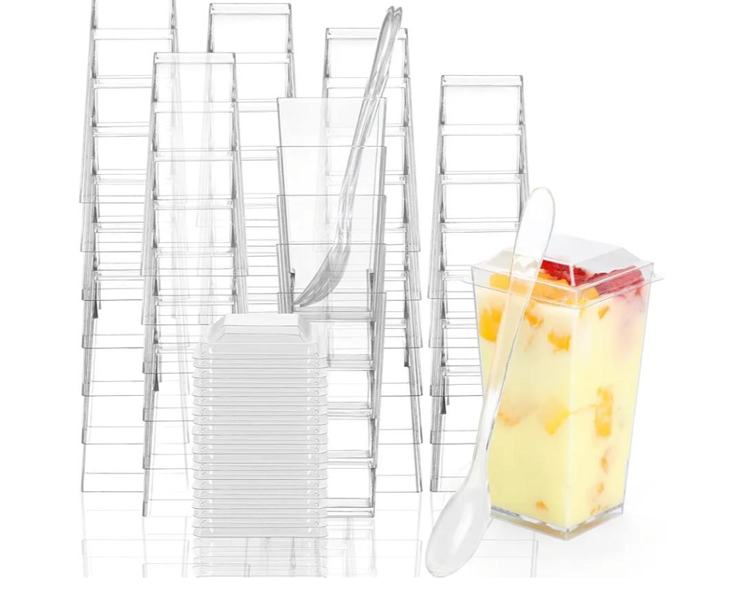 EASERCY 50 Pack 3 oz Square Mini Dessert Cups with Lids and Spoons Clear Dessert Shooter Cups with Spoons Parfait Cups with Lids Appetizer Cups for Party Small Plastic Dessert Cups for Pudding EASERCY 50 Pack 3 oz Square Mini Dessert Cups with Lids and Spoons Clear Dessert Shooter Cups with Spoons Parfait Cups with Lids Appetizer Cups for Party Small Plastic Dessert Cups for Pudding