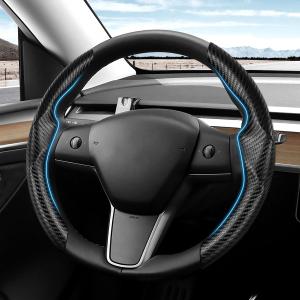 Shademax for Tesla Steering Wheel Cover Tesla Model Y/3 2017-2025 2026 (Fit Model Y Juniper 2026/ Model 3 Highland) Carbon Fiber Steering Wheel Cover Protector Anti-Slip Model Y/3 Accessories (Black)