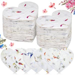 50 Pcs Handmade Seed Paper Plantable Wildflower Seed Paper Recycled Flower Petals Tags Wedding Favors for Guests Craft Gifts Cards for Envelope Birthday Party, 5 Styles (Heart)