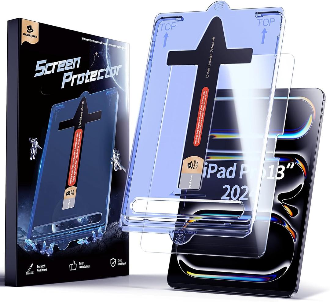 MAGIC JOHN for iPad Pro 13 inch Screen Protector M4[2024] Tempered Glass, Auto Dust-Elimination, Bubble Free, HD Clear, Easy Installation, Scratch Resistant