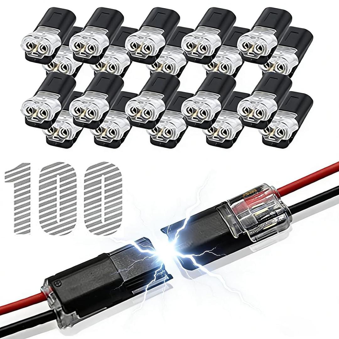 100pcs Double Wire Plug in Connector with Locking Buckle, Quick-Clip Fasteners Multi-Purpose Snap-On Blocks for Strip Lights DIY Crafting, Low-Voltage Decor & Model Kits 2 Pin