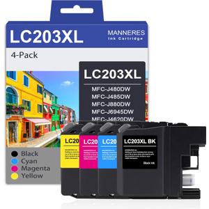 LC203 Ink Cartridges Compatible for Brother LC203 LC201 High Yield Ink Cartridge Replacement for Brother LC203BK Ink Work with MFC-J480DW MFC-J880DW MFC-J4420DW MFC-J680DW Printer (BK/C/M/Y, 4 Pack)