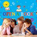 Reading Themed Backdrop Open a Book Open a Mind Background World Book Day Children Students Classroom Party Decorations Library Elementary Banner Photo Booth Props (8x6FT)