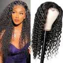 24 Inch Deep Wave Lace Front Wigs Human Hair 13x4 HD Transparent Deep Curly Glueless Wigs with Baby Hair 180% Density For Women Natural Black