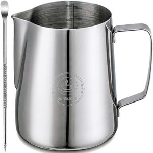 Milk Frothing Pitcher 20oz,Espresso Steaming Pitchers 600ml,Espresso Machine Accessories,Milk Frother cup 20 Oz, Coffee Cappuccino Latte Art,Stainless Steel Jug Cup with Decorating Art Pen