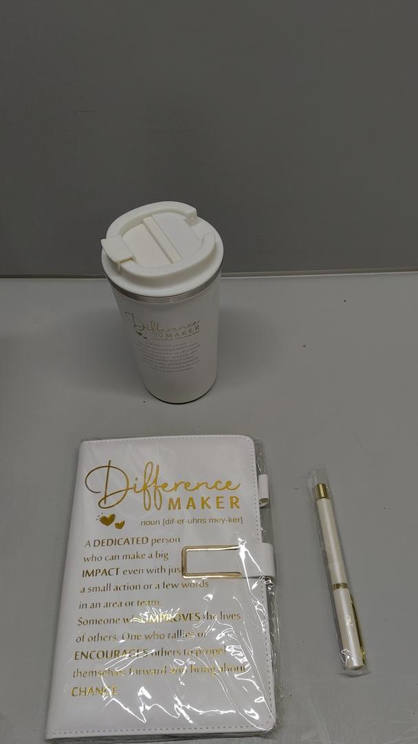 Pickmesh 3 Pcs Difference Maker Gifts 17 oz Coffee Mug Tumbler A5 Leather Journal with Ballpoint Pen Employee Appreciation Gift Social Worker Month Ideas for Coworker Teacher Nurse Office (White)