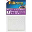 Filtrete 16x25x1 AC Furnace Air Filter, MERV 12, MPR 1500, CERTIFIED asthma & allergy friendly, 3 Month Pleated 1-Inch Electrostatic Air Cleaning Filter, 2-Pack Actual Size 15.69 x 24.69 x 0.78 in