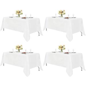 4 Packs White Tablecloth 60 x 126 Inch, Rectangle 8 Feet Table Cloth - Stain and Wrinkle Resistant Washable Polyester Table Cover for Dining Tables, Buffet Parties and Camping