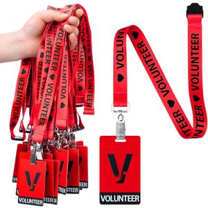 Colarr 25 Pack Volunteer Lanyard with PVC Plastic Card Pass Volunteer Identification ID Badges Bulk Breakaway Lanyard for Activity, Fundraising, Church, School, Events(Red)