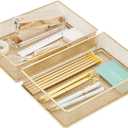Annova Mesh Stackable Drawer Cabinet and Shelf Organizer Bins Storage Basket School Office Supply Holder Tray- Set of 2 (Gold, 6x9x2 Inch)