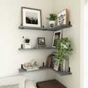 WOPITUES Wood Floating Shelves Set of 6, Shelves for Wall Decor, Farmhouse Shelf for Bedroom, Bathroom Storage Shelves, Book Shelves for Living Room,Grey