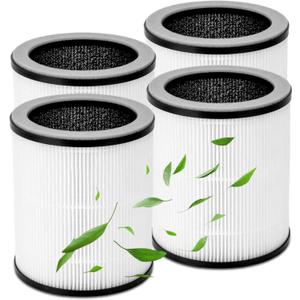 4 Packs P60 True HEPA Replacement Filters Compatible with TPLMB/YARIKI P60 and Vhoiu KJ50 Air Cleaner Purifier , Part# P60-RF, 3 in 1 Filter of Pre-Filter, Activated Carbon and H13 True HEPA Filter