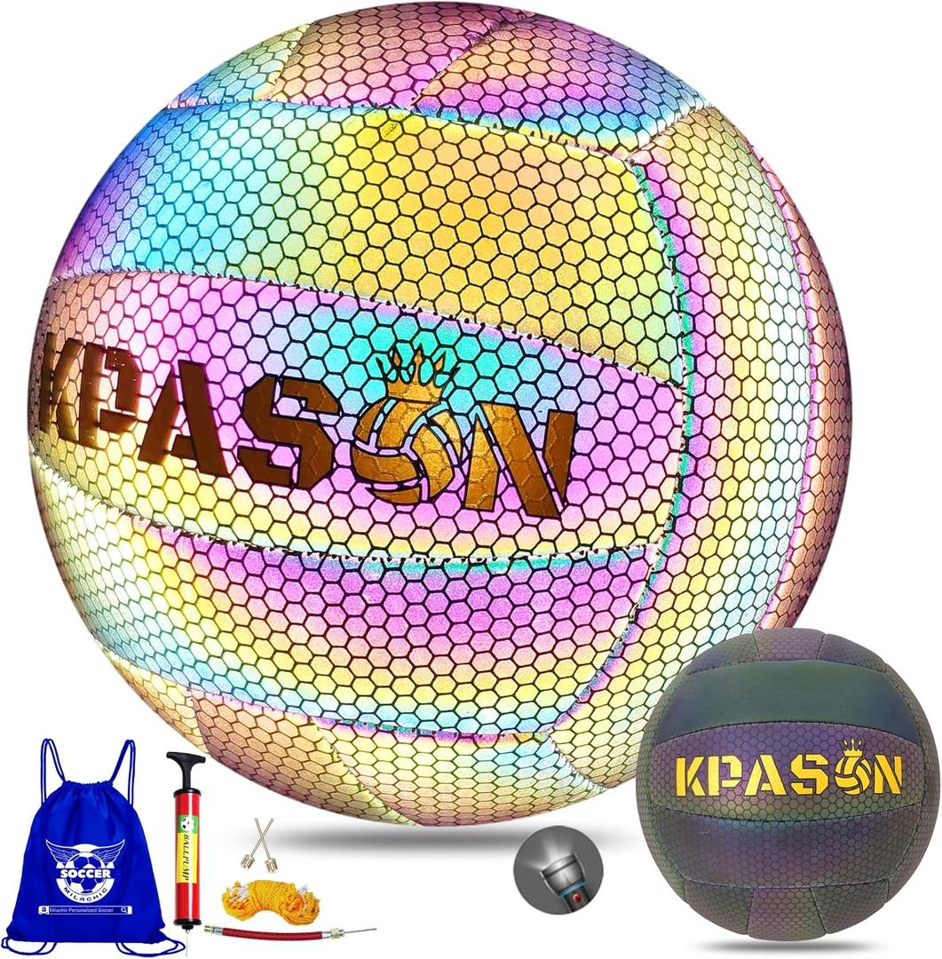 Volleyballs, Holographic Glowing Volleyball Official Size 5, Indoor Outdoor Beach Volleyball Ball for Men Women (Black 2)