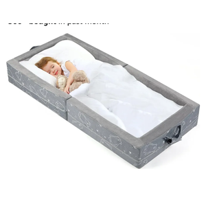Portable Toddler Travel Bed – Foldable Soft Foam Floor Crib with Washable Cover, Built-in Safety Rails, No Assembly, Compact for Travel & Home Use, Grey