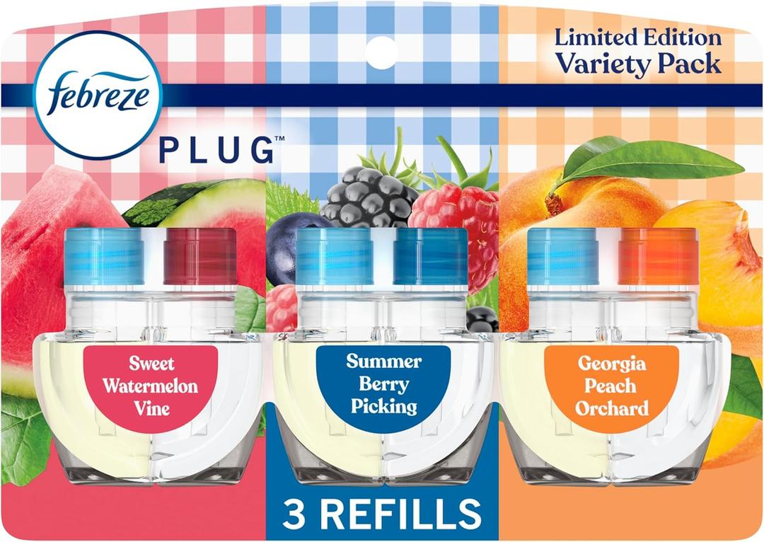 Febreze Plug In Air Freshener, Odor-Fighting Scented Oil Refill, Spring Fruit Mix, 3 Refill (2.63 Fl Oz (Pack of 1))