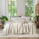 MooMee Muslin Blanket - 100% Cotton 4-Layer Gauze Throw Blanket with All-Around Fringe, Soft Breathable Lightweight Cooling Summer Blankets for Bed Couch (Beige,Queen 90" x 90")