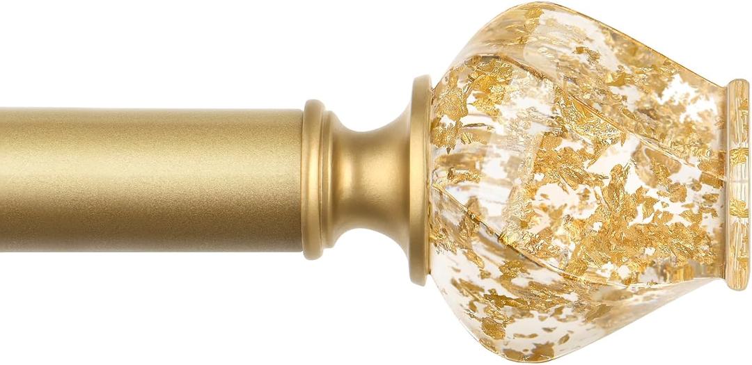 Curtain Rod Gold 32 to 58 Inch, HOTOZON Heavy Duty Curtain Rods for Windows, Decorative Single Drapery Rod with Exquisite Translucent Twisted Finials, Christmas Gifts