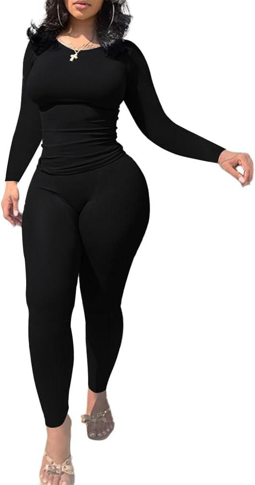 Nimsruc One Piece Outfits For Women Casual Jogging Suits (Medium, Black)