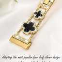 for Metal Bands, Compatible with Fitbit Versa 4/Versa 3/Fitbit Sense 2/Sense Band Smart Watch, Diamond Four Leaf Clover Stainless Watch Strap for Women (Gold/Black)