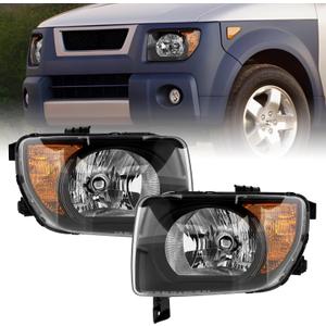 Headlight Assembly Compatible with 2003 2004 2005 2006 Honda Element Halogen Headlamp Left and Right Side Replacement w/o Bulbs (Black)