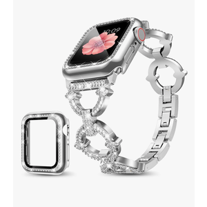 Mesime Compatible with Apple Watch Band  42mm 44mm 45mm 46mm, Women Bling Jewelry Bands with Tempered Glass Screen Protector Case, Shiny Strap for iWatch Series 10/9/8/7/6/5/4/3/2/1/SE