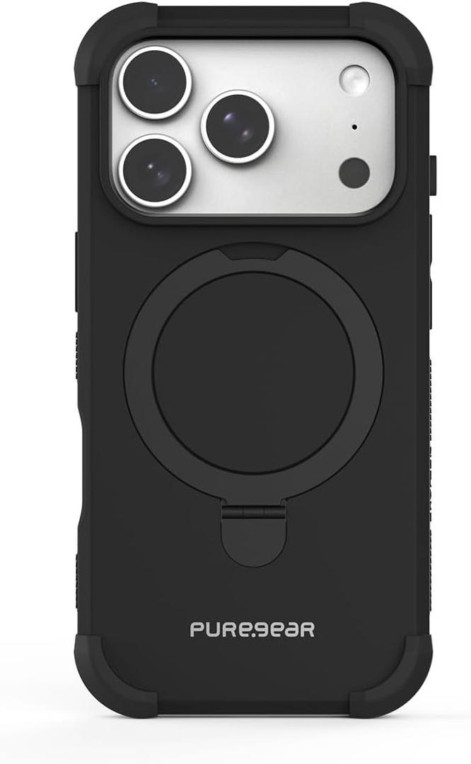 PureGear Case for iPhone 17 Pro (2025) 6.3", Military Tested and Approved Magnetic Phone Grip Case, MagSafe Compatible, Heavy-Duty Durable Protective iPhone 17 Pro, Built-in Kickstand, Black
