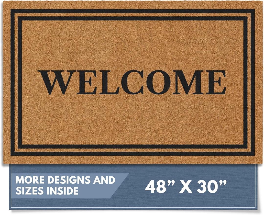 Barnyard Designs Natural Coco Coir Heavy Duty Backing Doormat - Large Cute Non-Slip Front Door Welcome Mat for Outside Entrance or Porch Entry, Brown (30x48, Welcome) (2'6" x 4' (Rectangular))