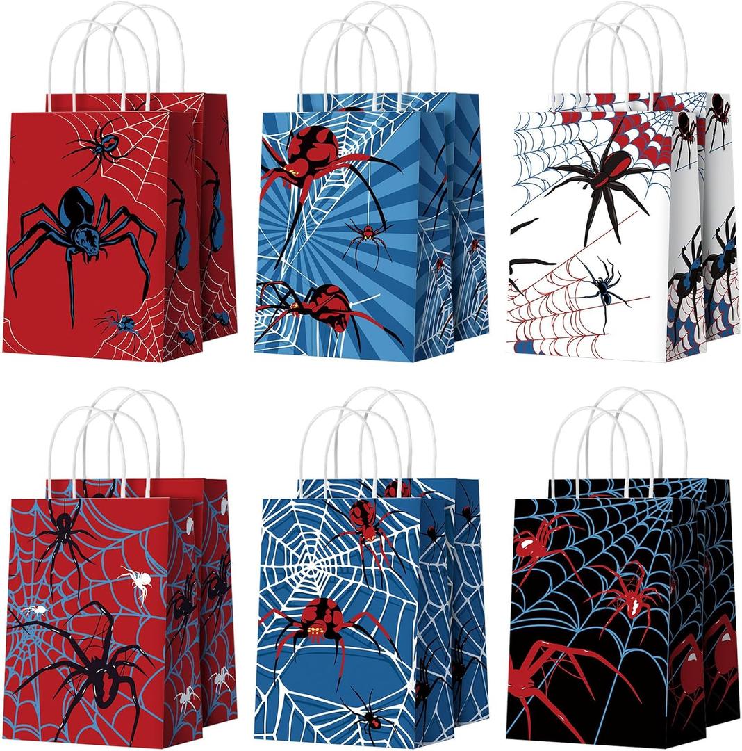 Epakh 12 Pcs Spider Party Favors Bags with Handles Spider Birthday Party Decorations Double Sided Goodie Candy Bags (Class Spider)
