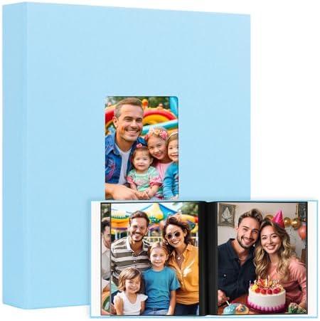 Photo Album 8x10 Holds 72 Photos, Linen Cover with Front Window, 72 Pockets for 8x10 Photos, 8x10 Photo Album Book for 8x10 Wedding Family Baby Anniversary Pictures or Gift (Blue)