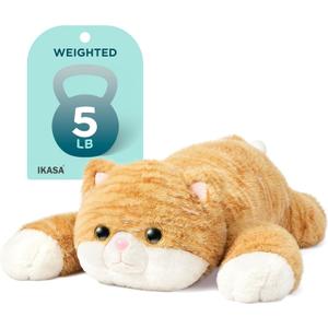 IKASA 5 lbs Weighted Stuffed Animal Orange Tabby Cat Plush Toy,Giant Large Big Jumbo Soft Kitten Toys,24 inches Huge Cute Fat Plushy,Gifts for Kids