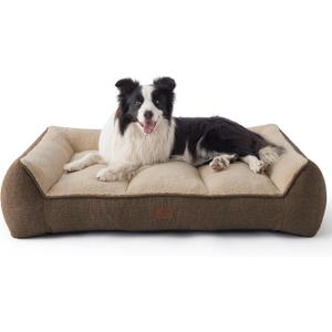 Bedsure Orthopedic Dog Beds Large Sized Dog - Extra Thick Supportive Large Dogs Bed with Waterproof Washable Cover, L Plus Comfort Pet Bed Sofa with Soft Plush Sherpa and Nonskid Bottom, Brown, 38"