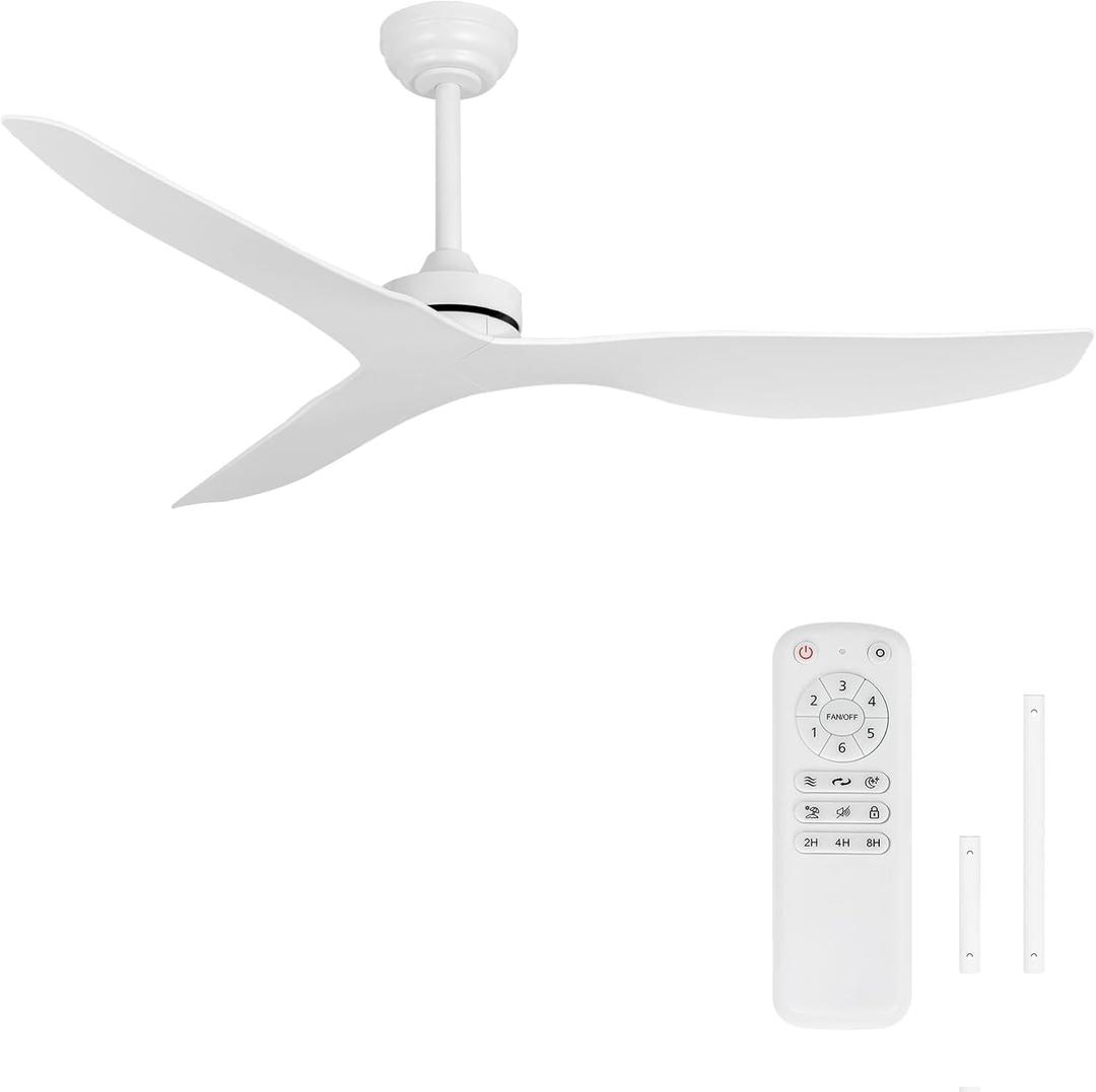 Ceiling Fans without Light,52 Inch Ceiling Fan with Remote Control,3 Reversible Blade,White Ceiling Fan for Bedroom, Living Room,Hallway