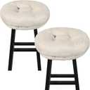 Beige Bar Stool Seat Cushions, Round Stool Covers Pads with Ties Non Slip (14"x14"x4",2 Pack)