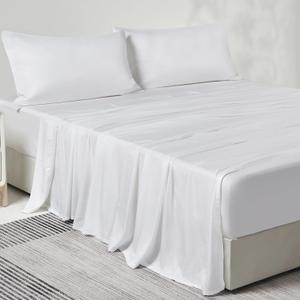 JELLYMONI King Sheet Set, Luxury Rayon Derived from Bamboo, Cooling Bed Sheet Set - Ultra Soft, Breathable, Eco-Friendly, Hypoallergenic - 4 Piece Sheets & Pillowcases, White