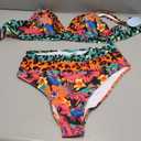 Hilinker Women's Leopard Bikini Swimsuits V Neck High Waisted 2 Piece Bathing Suits (Large, Coral)