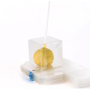 Decvel 2x2x2 inches Cake Pop Boxes with Hole (100 Pack) - Plastic Clear Boxes for Treats, Mini Gift, Small Candy - Macaron Box - Wedding, Party Favor Box