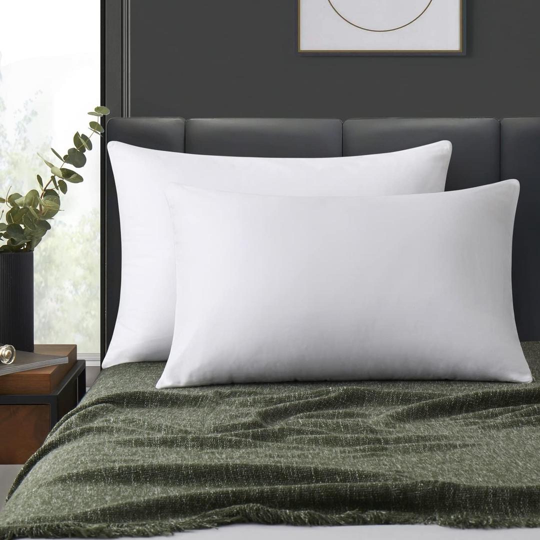 100% Cotton Zippered Pillow Cases King Size Set of 2, Super Soft & Breathable Pillow Protectors with Zipper, White Pillow Case Covers 20x36 Inches