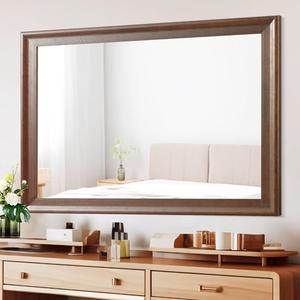 Amazon.com: Tanmicoshomy Wood Bathroom Mirror 24 x 36 Inch, Solid Wood Framed Rectangle Mirrors with Tempered Glass for Living Room Bedroom Office or Entryway (Brown, 24x36in) : Home & Kitchen