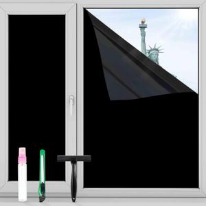 FuFin Total Blackout Window Privacy Film with Free Installation Tools, Explosion-Proof PET Material, Blocks 100% of UV and Light Rays.Heat Control Room Darkening Window Cover(Total Black 23.6"×196.9")