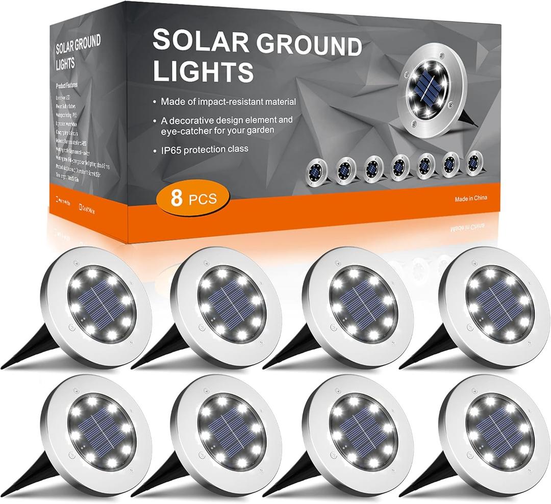 INCX Solar Lights for Outside,8 Pack Solar Light Outdoor Waterproof, Garden Lights Landscape Lighting for Patio Pathway Lawn Driveway Walkway White (Cold)