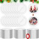 60 Pcs 2025 Christmas Clear Round Frame Ornaments with Red Ribbon, Acrylic Blank Round Photo Frame Bulk, Hanging Photo Ornaments for Christmas Tree Decoration (Classic Style)