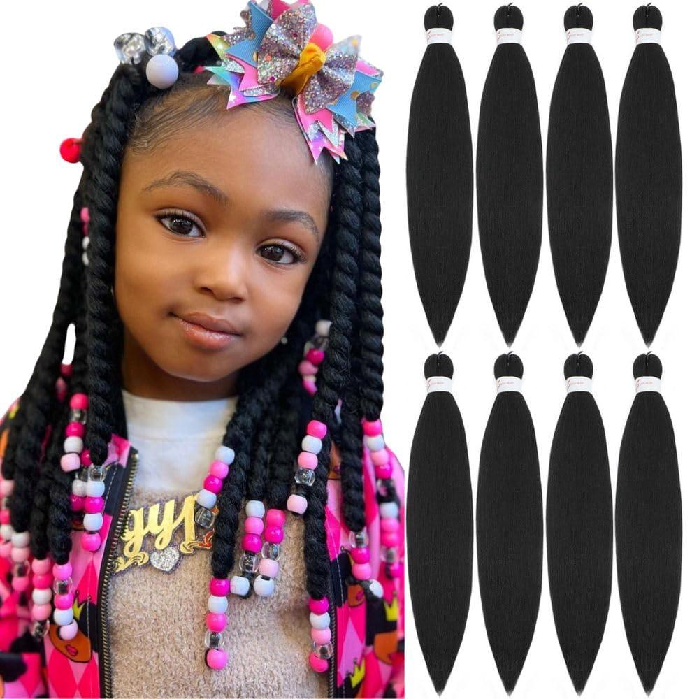 Kids Short Pre Stretched Braiding Hair 12 Inch 8 Packs Short Black Braiding Hair Pre Stretched Professional Prestretched Hair Extensions Synthetic Crochet Twist Braids (1B, 12 Inch (pack of 8))