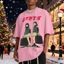 Oversized Graphic Tees Men Vintage Y2K Print Shirts Streetwear Unisex Harajuku T-Shirts (Black, L)