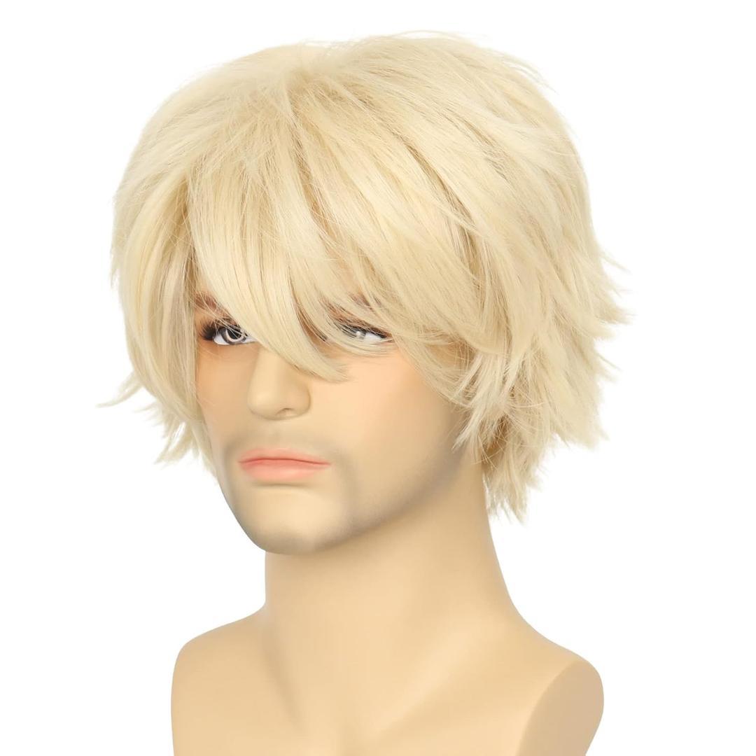 Miss U Hair Short Blonde Wig Women or Men Layered Halloween Cosplay Costume Wig
