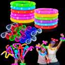 Glow in the Dark Party Favor Supplies for Kids 24 PCS, Valentines Glow Sticks & Neon Glasses for Toddler, LED Light Up Toy Bracelet Necklace Accessories Decor for Mardi Gras Camping Birthday Wedding